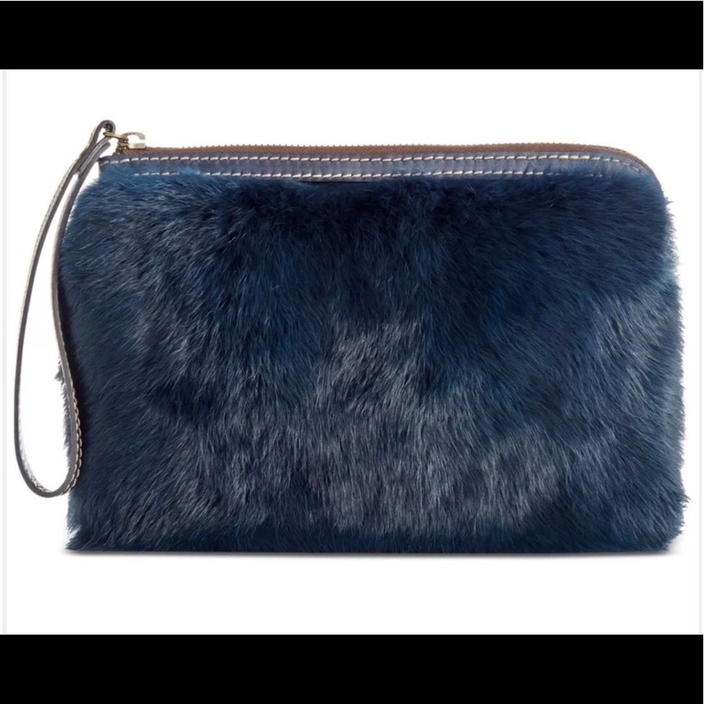 NWT PATRICIA NASH Italian Leather Rabbit Fur Wristlet Purse 👛 Navy Blue